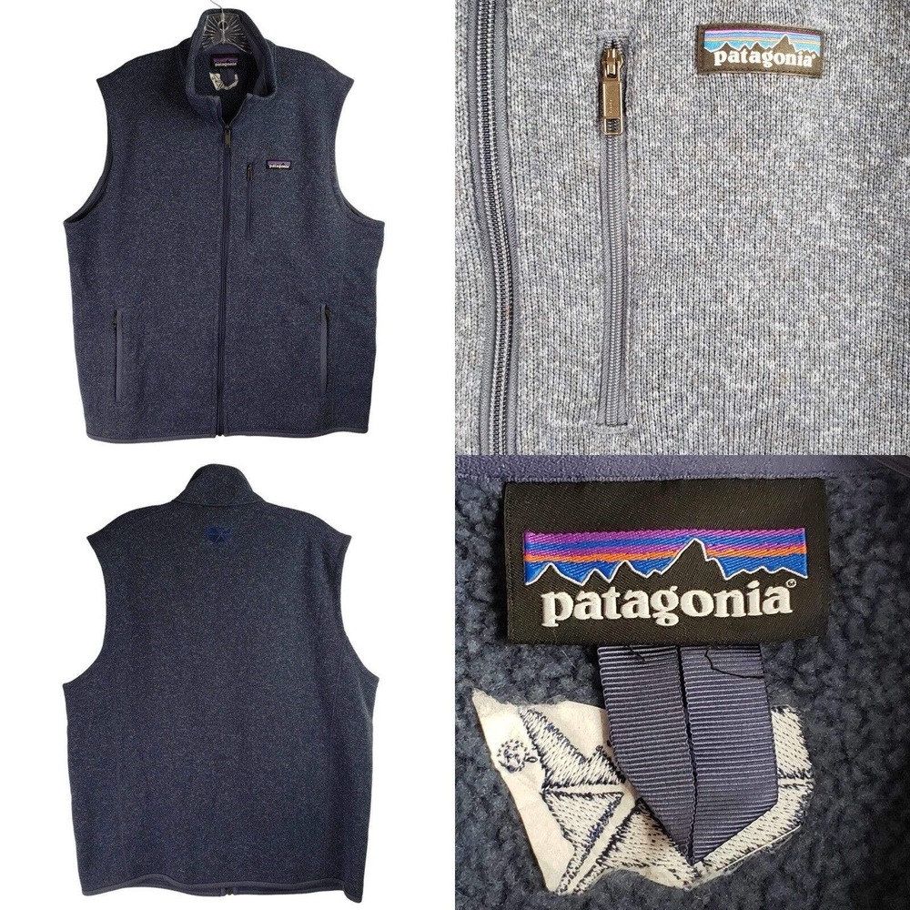 Patagonia Vest Men’s Large Navy Blue Full Zip Fleece Pockets Modern Outdoor